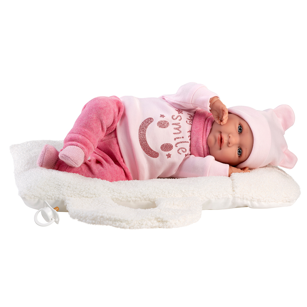 Llorens: Mimi 42cm-es síró baba fehér hordozóval kép 4