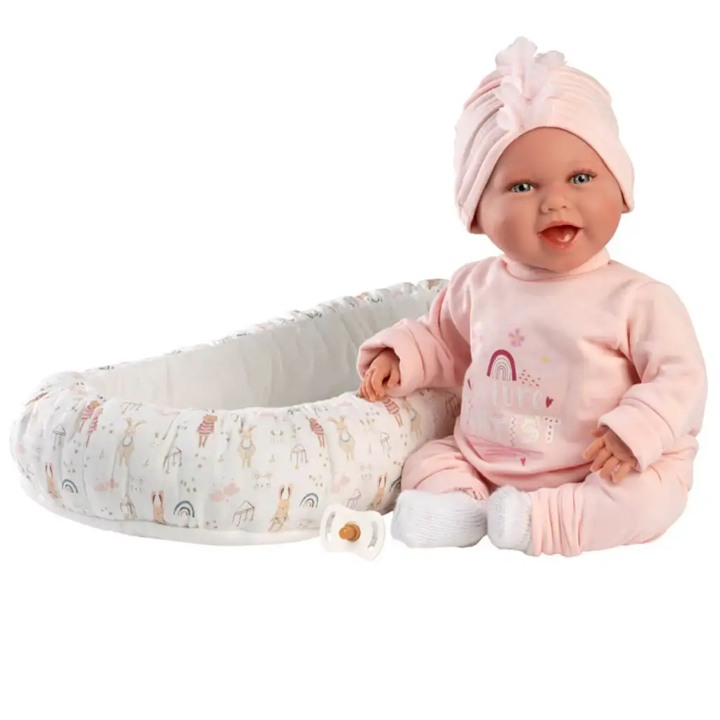 Llorens: Mimi 42cm-es mosolygós baba cumival és babafészekkel