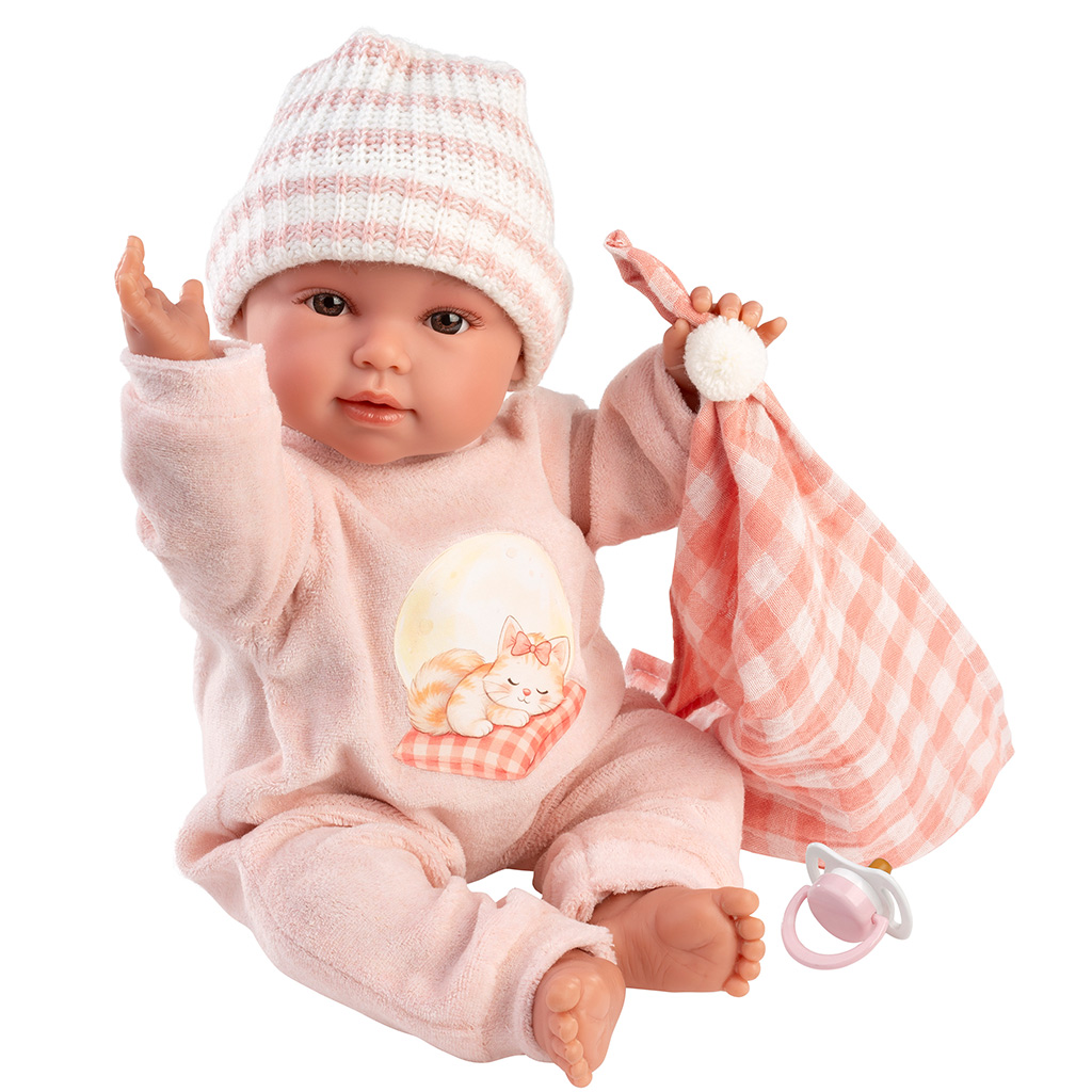 Llorens: Olivia 38cm-es síró baba kockás takaróval