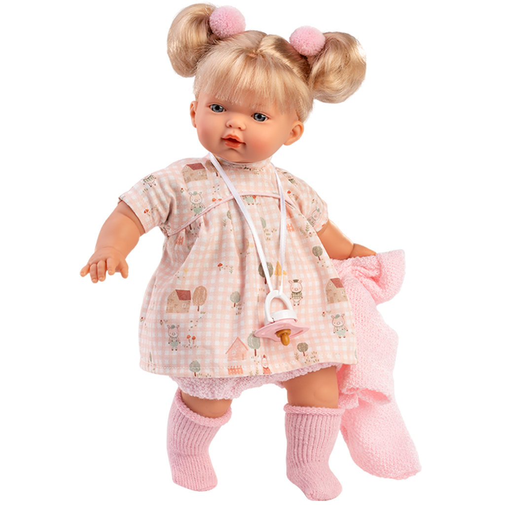 Llorens: Roberta 33cm-es baba cumival rózsaszín kardigánban kép 2