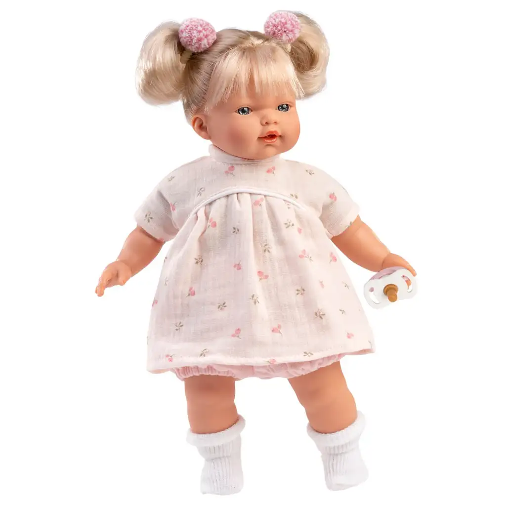 Llorens: Roberta 33cm-es síró baba cumival virágos ruhában kép 3