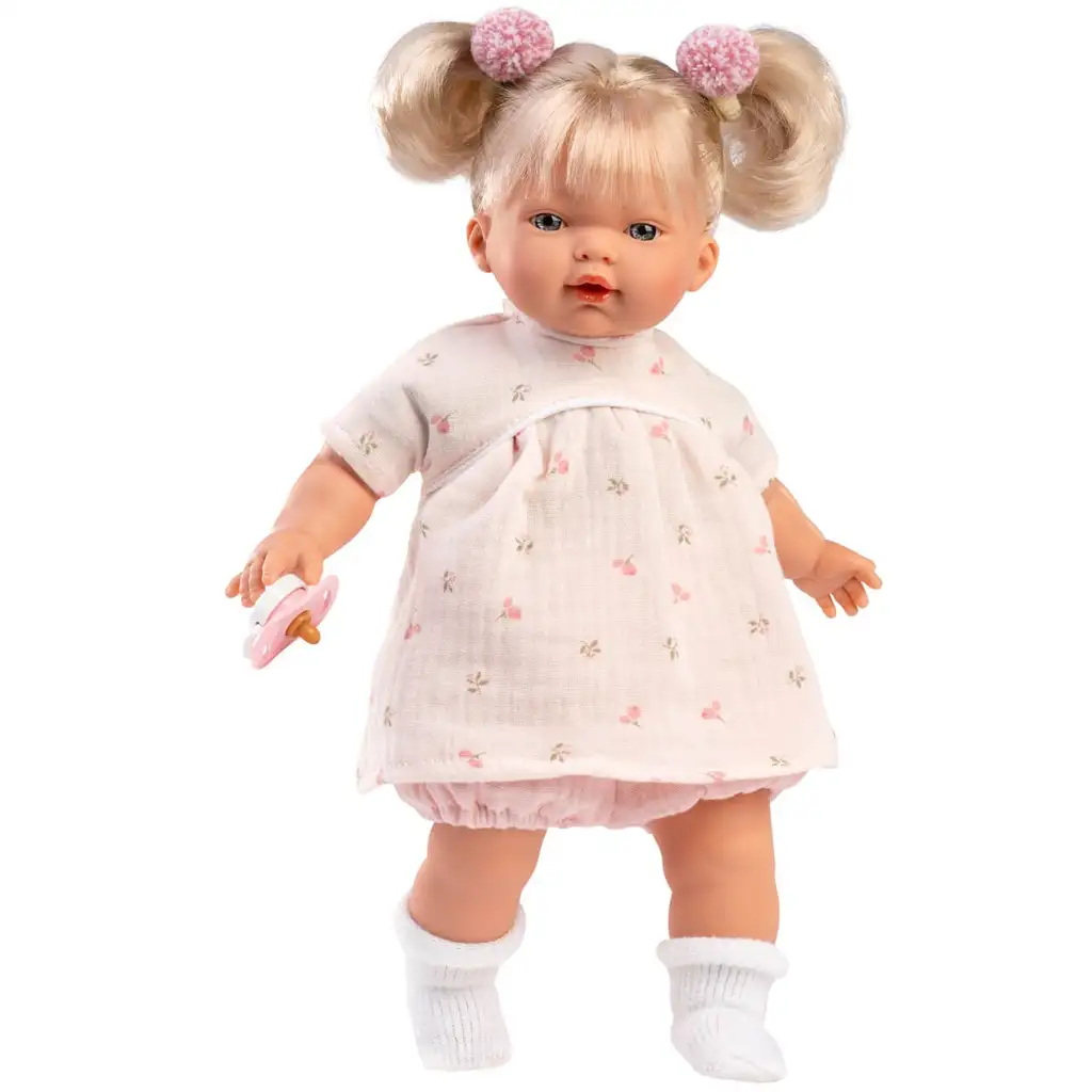 Llorens: Roberta 33cm-es síró baba cumival virágos ruhában