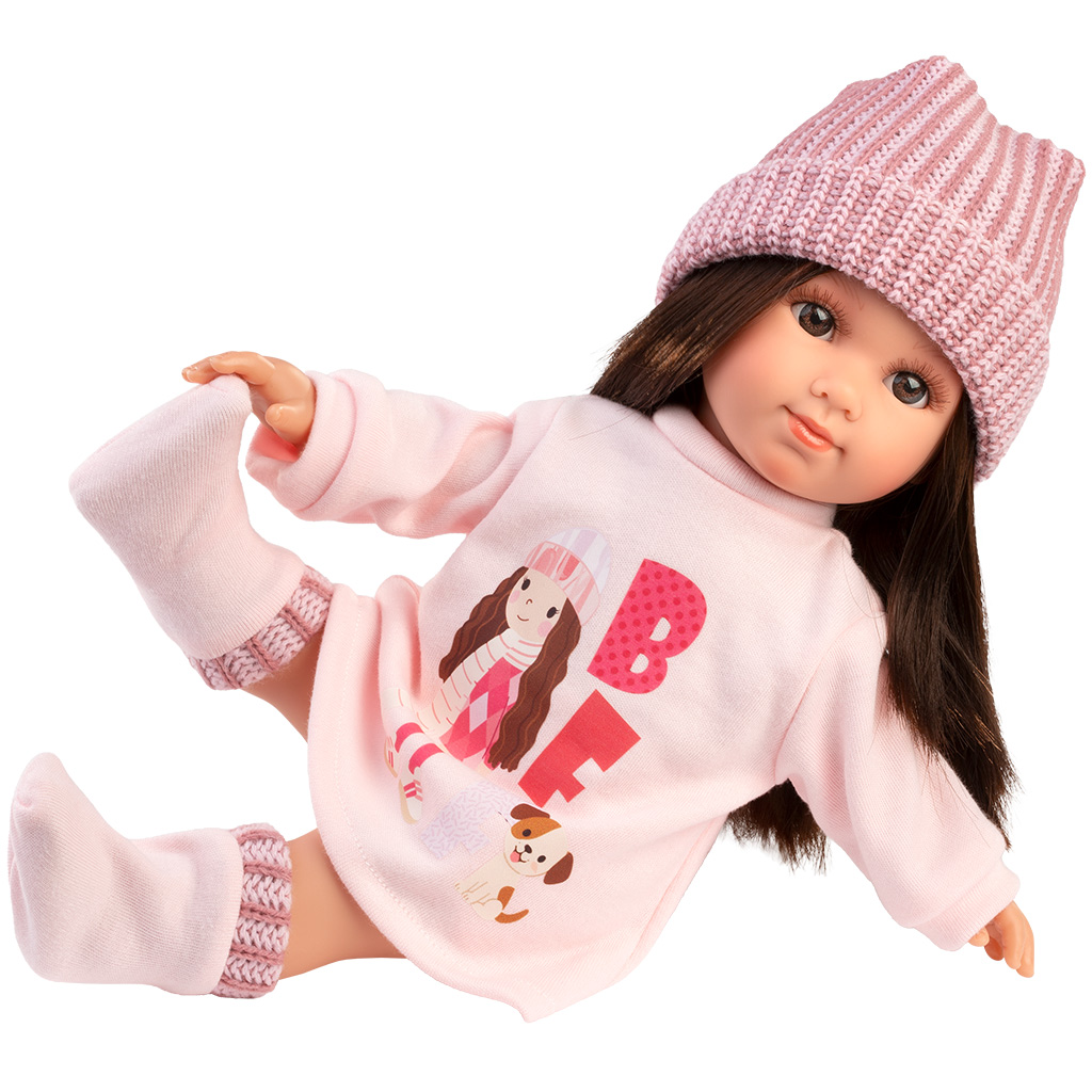 Llorens: Sara 35cm-es baba rózsaszín kötött sapkában kép 3