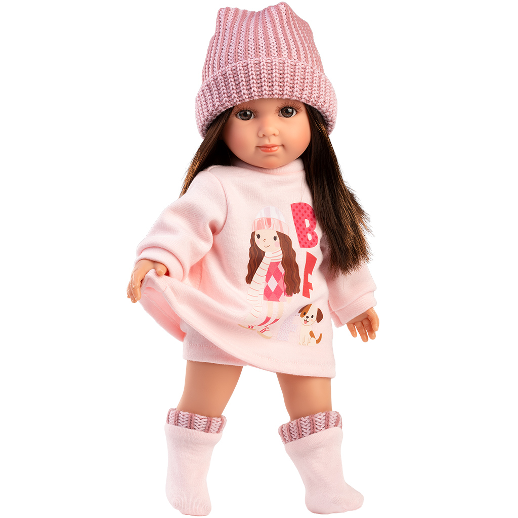 Llorens: Sara 35cm-es baba rózsaszín kötött sapkában kép 2