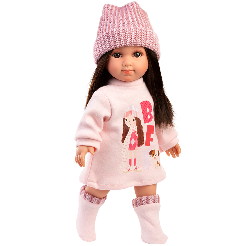 Llorens: Sara 35cm-es baba rózsaszín kötött sapkában