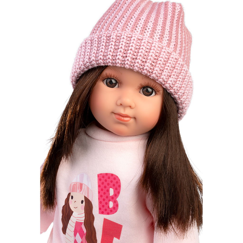Llorens: Sara 35cm-es baba rózsaszín kötött sapkában kép 4