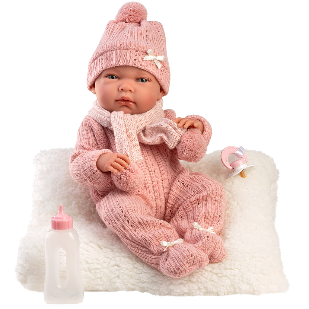 Llorens: Nica 40cm-es újszülött baba cumisüveggel és párnával kép 2