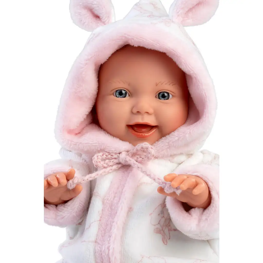 Llorens: Lány csecsemő baba puha gólya mintás pizsamában 31cm kép 4