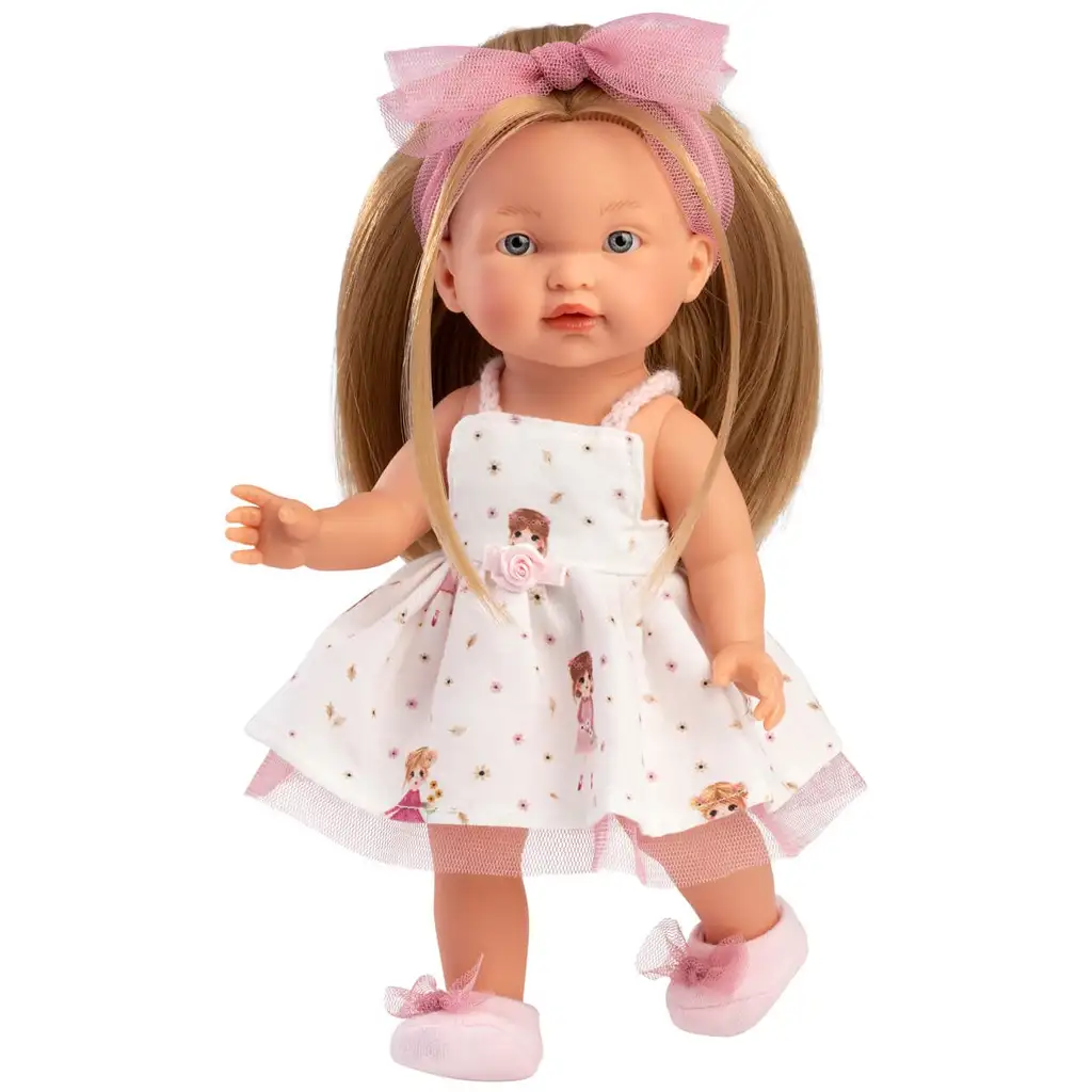Llorens: Valeria 28cm-es baba mintás szoknyában