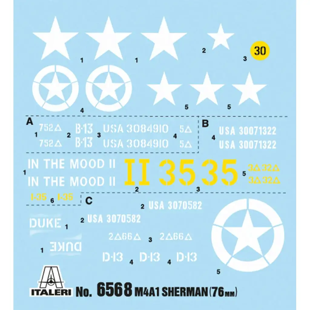Italeri 1/35 M4A1 SHERMAN tank amerikai legénységgel makett