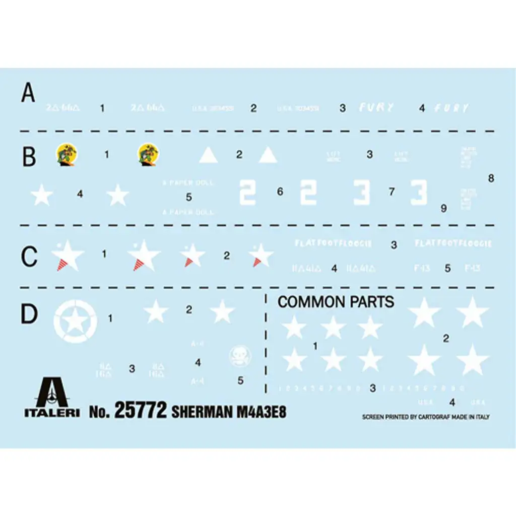 Italeri 1/56 M4A3E8 Sherman Fury tank makett kép 2