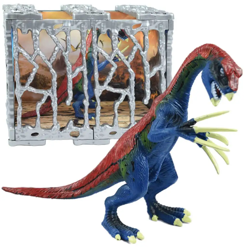 Dino World: Részletgazdagon kidolgozott 20cm-es Therizinosaurus dinoszaurusz figura ketrecben kép 2