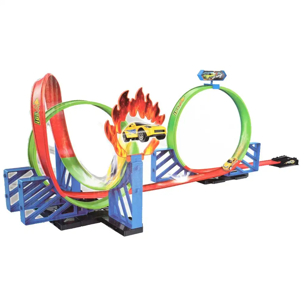 Track Racing: Lángoló versenypálya szett 2db 360 fokos hurokkal és 1db autóval 1/64 kép 3