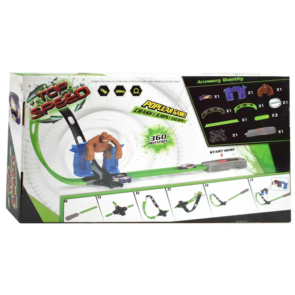 Top Speed: King-Kong 360°-os dupla szuper hurok versenypálya gorilla figurával 1db kisautóval 1/64 kép 2