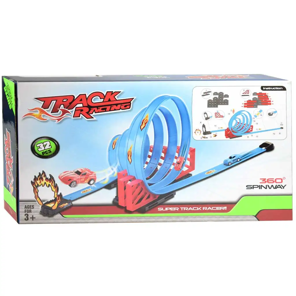Racing Track 32db-os versenypálya szett csigahurokkal és 2db hátrahúzható autóval 1/64 kép 2