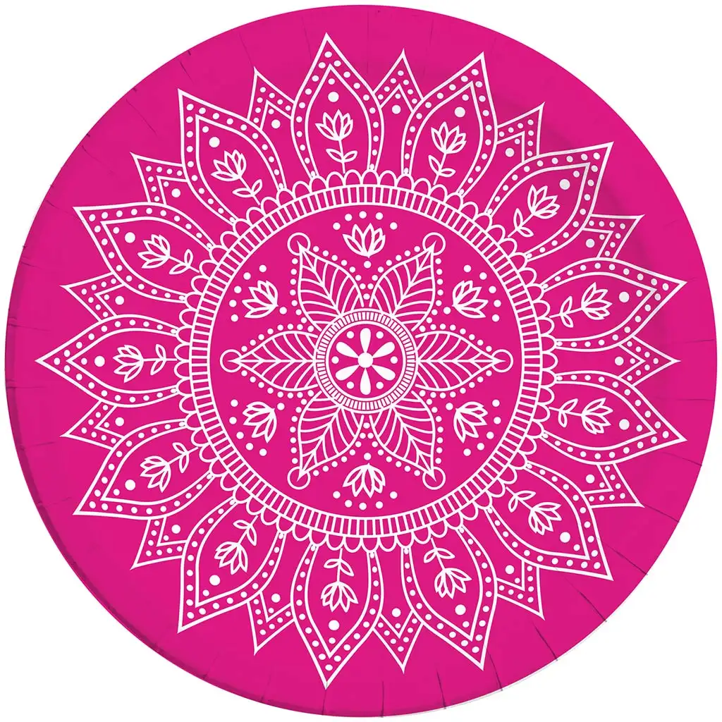 Mandala fukszia-fehér 8db-os papírtányér szett 23cm-es