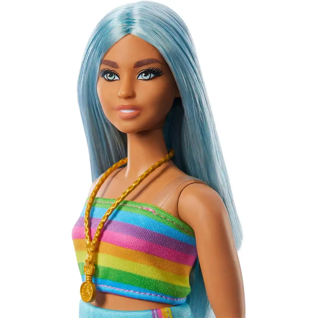 Barbie: Fashionista stílus baba színes csíkos ruhában - Mattel kép 4