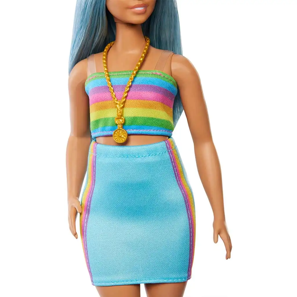Barbie: Fashionista stílus baba színes csíkos ruhában - Mattel kép 5