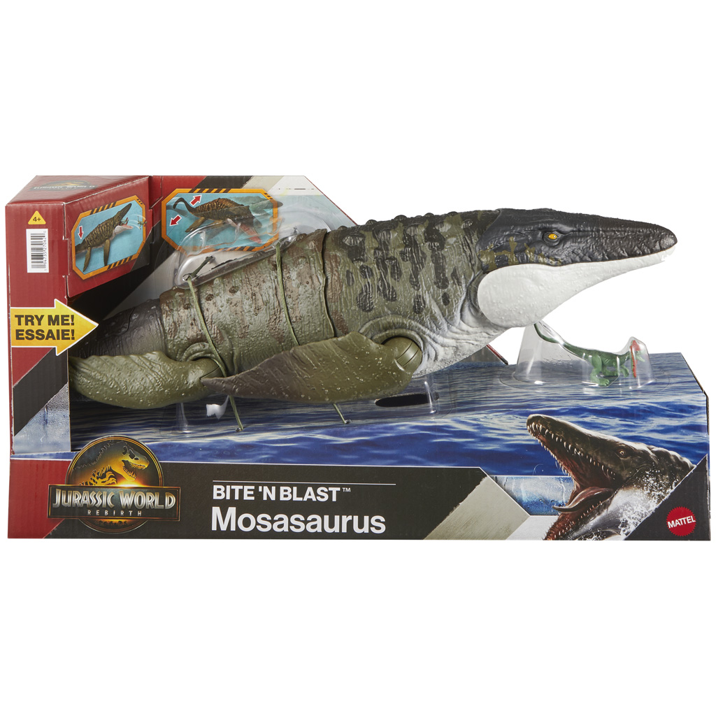 Jurassic World: Újjászületés – Bite 'N Blast Mosasaurus figura - Mattel