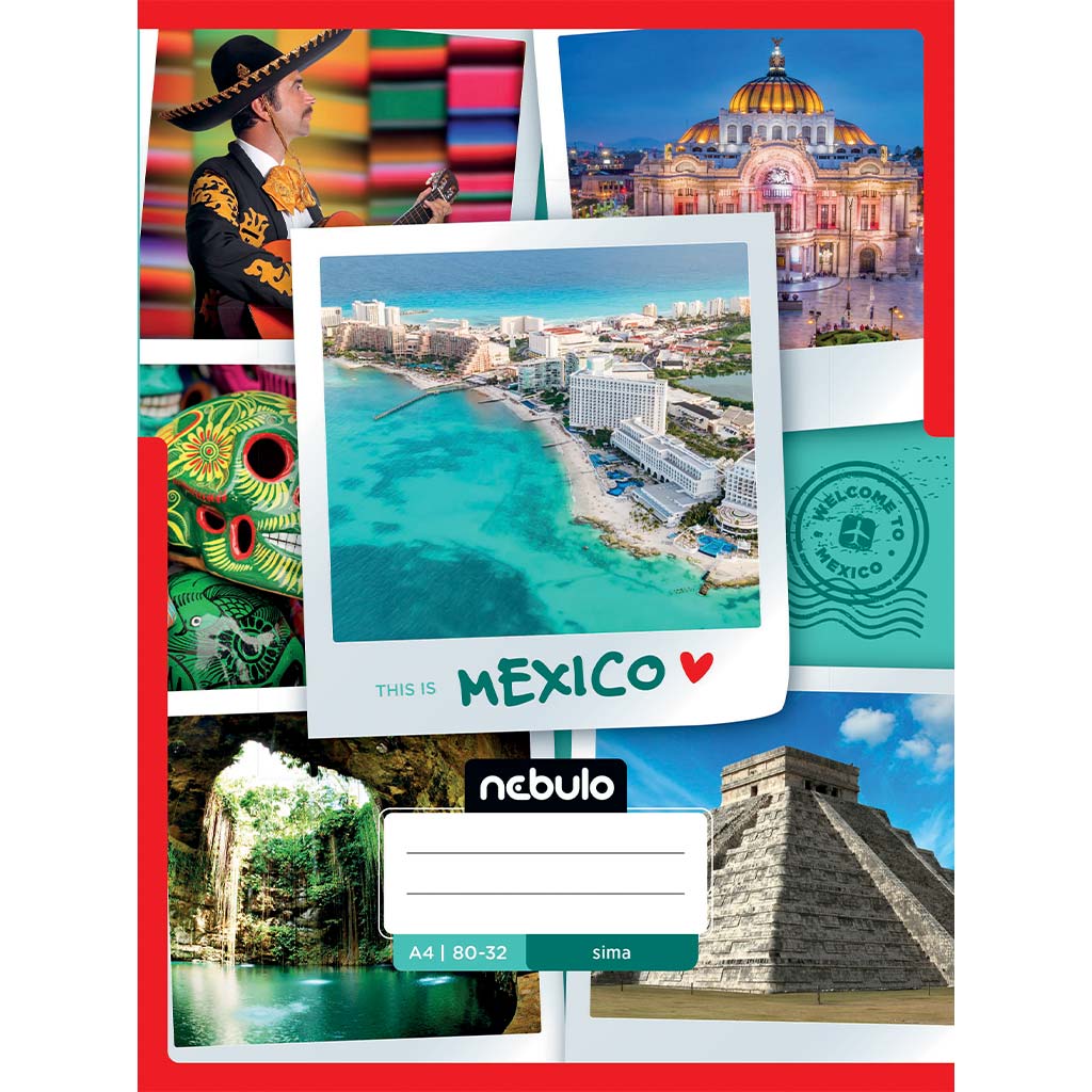 Nebulo: Tűzött sima Mexikó mintás füzet 80-32 A/4