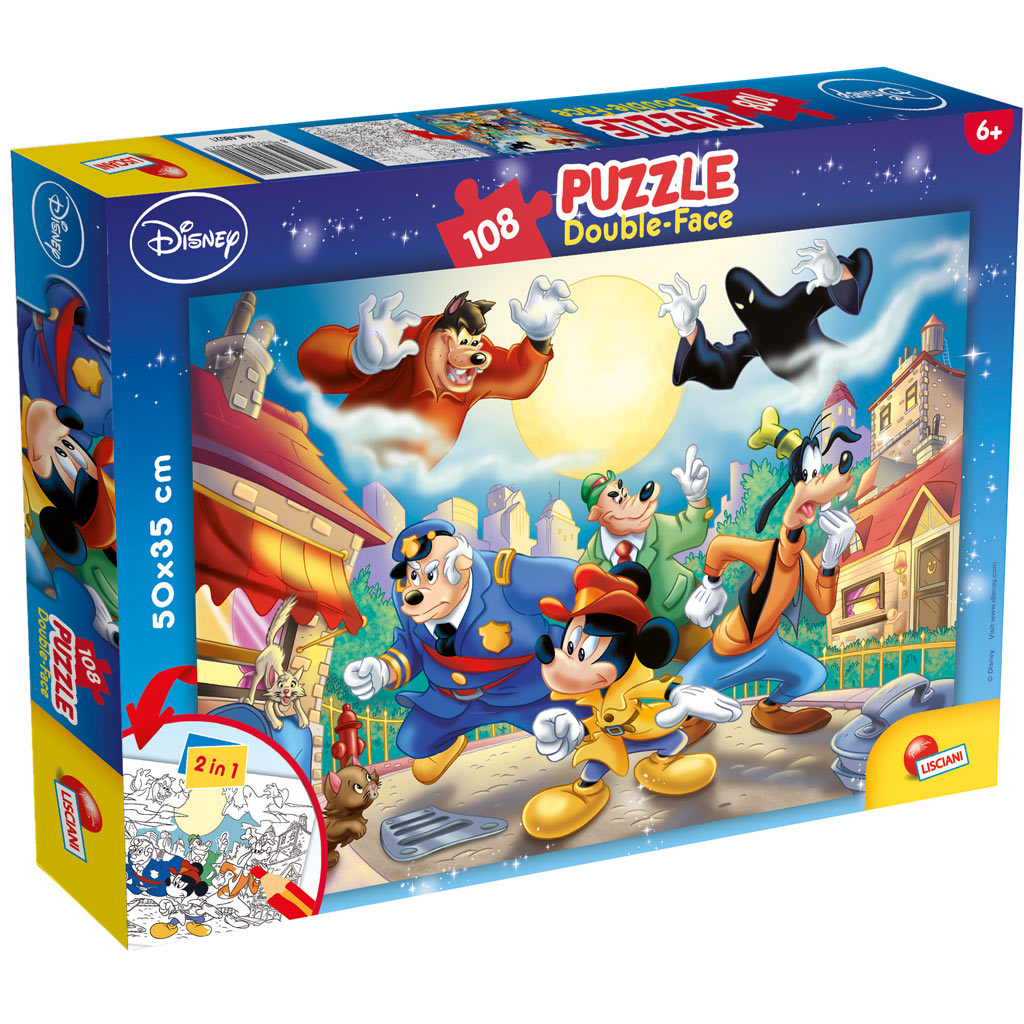 Mickey egér - A detektív 2 az 1-ben 108db-os puzzle és színező 50x35cm - Lisciani