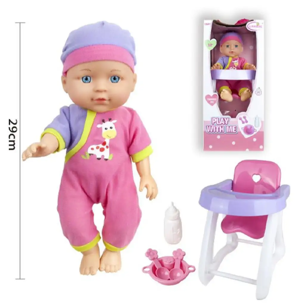 Pizsamás baba etetőszékkel és kiegészítőkkel 29cm-es kép 2