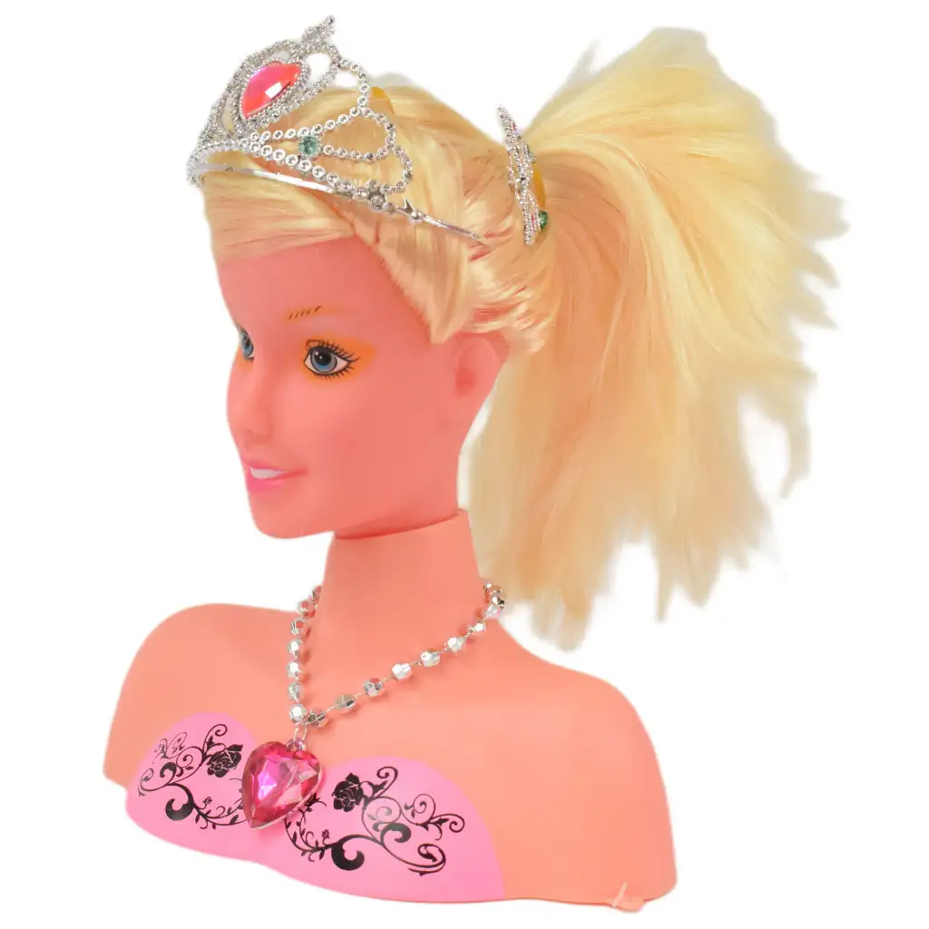 Angell: Fodrászolható és fésülhető babafej tiarával és kiegészítőkkel 21cm kép 2