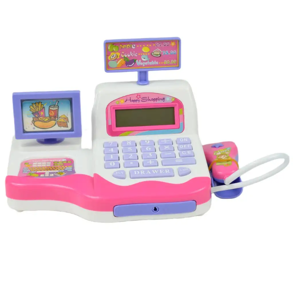 Happy Shopping: Fehér-rózsaszín pénztárgép hanggal és kiegészítőkkel 20x12cm kép 2
