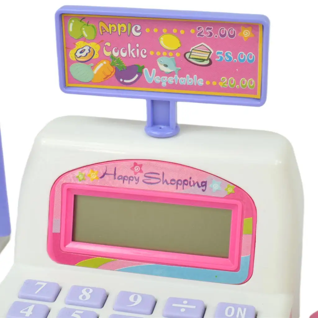 Happy Shopping: Fehér-rózsaszín pénztárgép hanggal és kiegészítőkkel 20x12cm kép 7