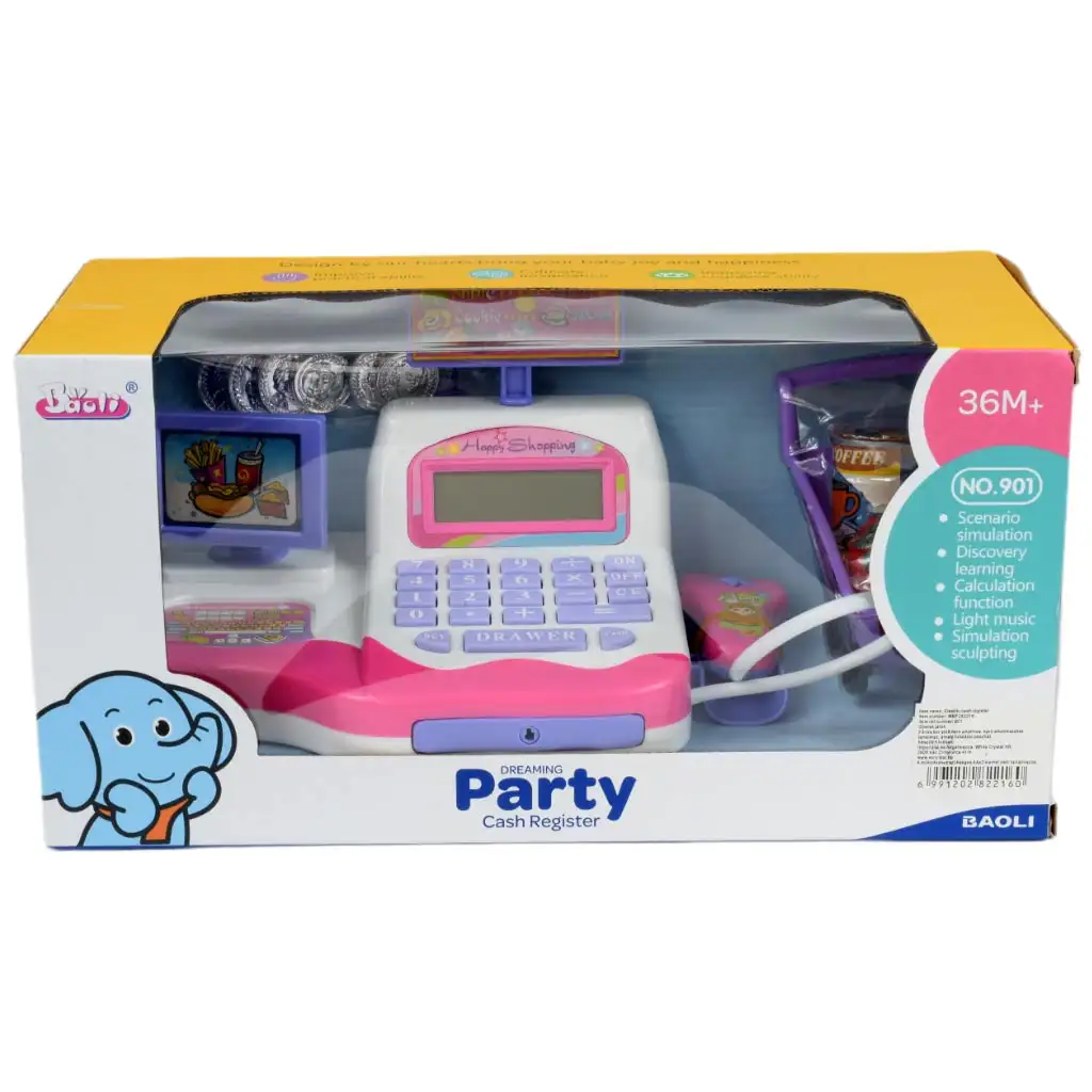 Happy Shopping: Fehér-rózsaszín pénztárgép hanggal és kiegészítőkkel 20x12cm kép 11