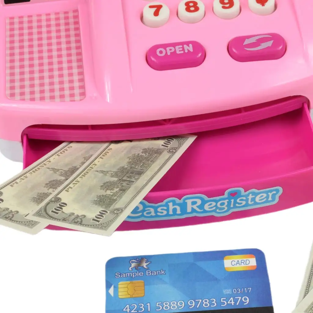 Happy Shopping: Rózsaszín pénztárgép termékekkel, hanggal és kiegészítőkkel 22x10x15cm kép 3