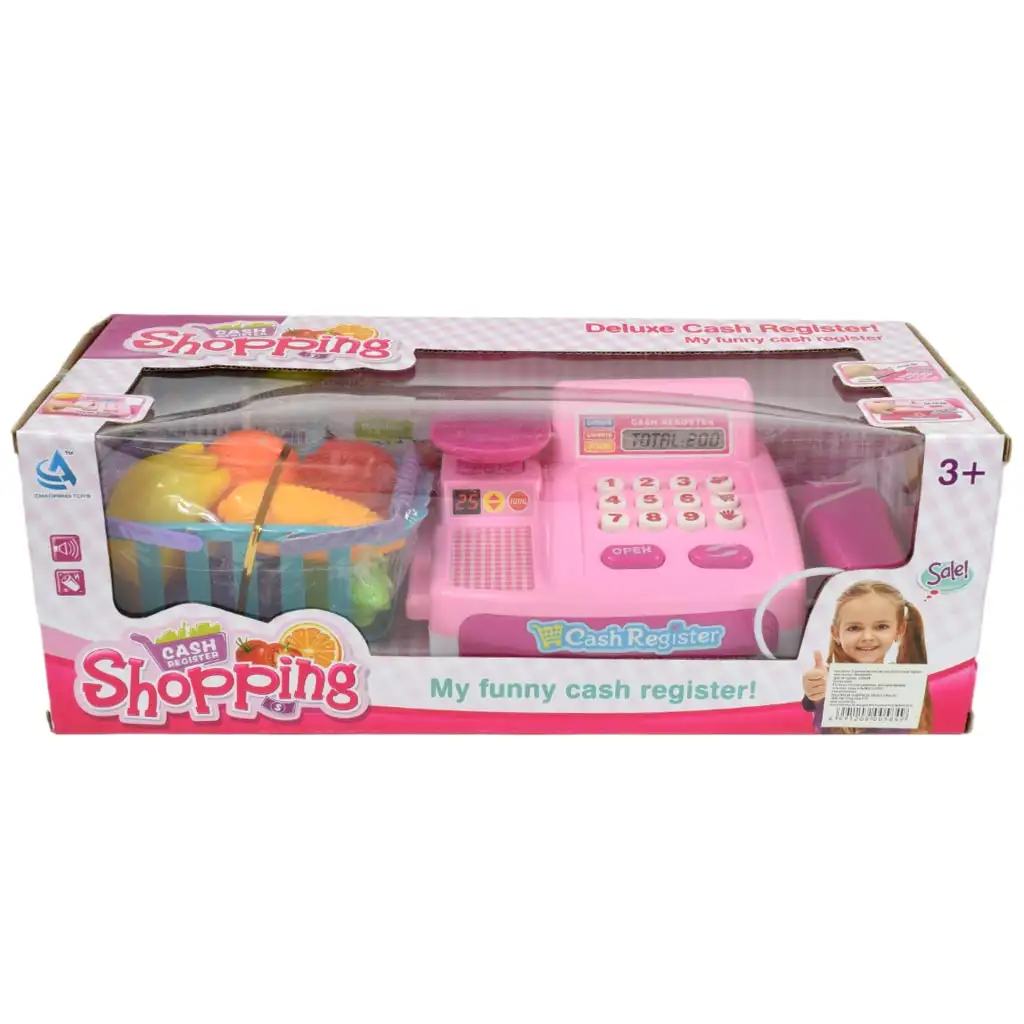 Happy Shopping: Rózsaszín pénztárgép termékekkel, hanggal és kiegészítőkkel 22x10x15cm kép 9