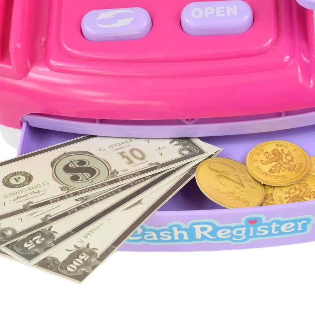 Happy Shopping: Rózsaszín pénztárgép hanggal és kiegészítőkkel 23x14cm kép 5