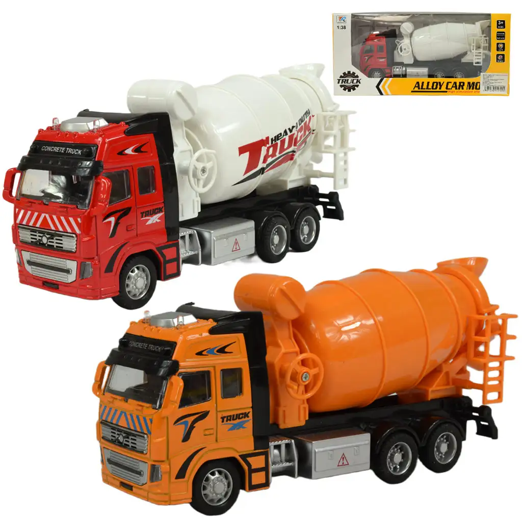 Alloy Car: Lendkerekes betonkeverő teherautó fénnyel és hanggal kétféle változatban 19cm 1db