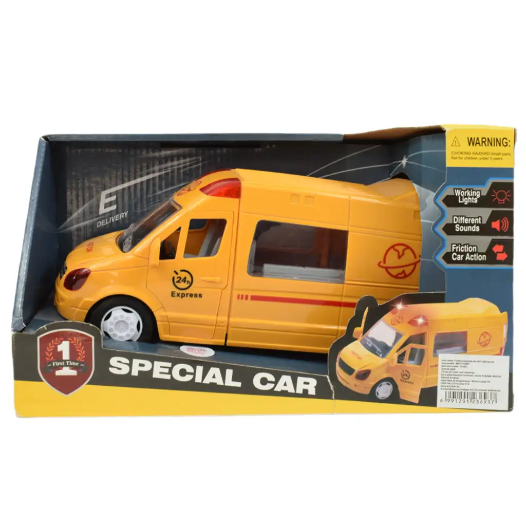 Special Car: Sárga express futárautó fénnyel és hanggal, lendkerekes funkcióval24cm kép 8