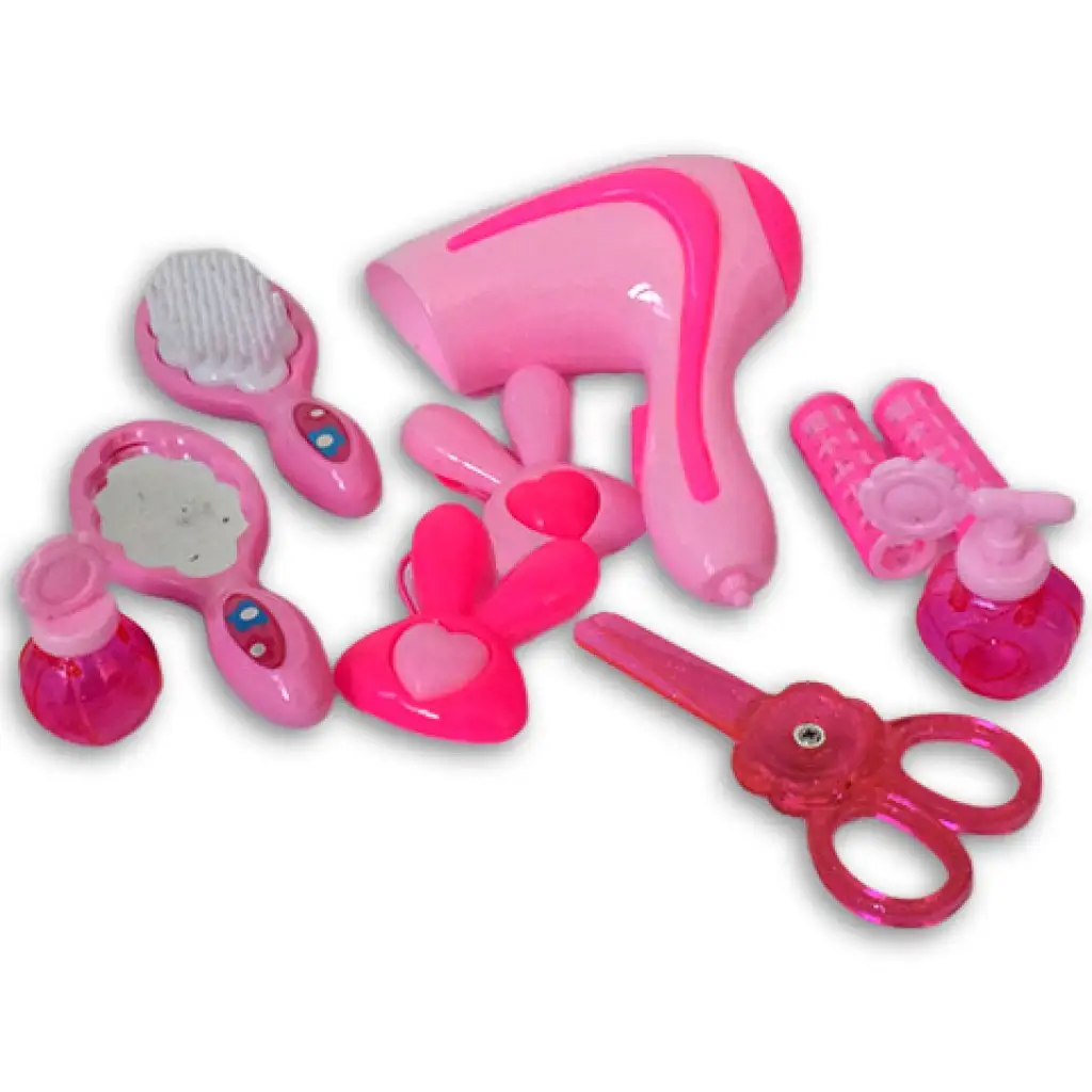 Rózsaszín 10 részes szépségszett ollóval, hajszárítóval és kiegészítőkkel