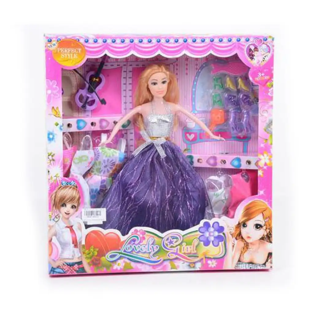 Stílusos hegedűművész baba kiegészítőkkel 28cm