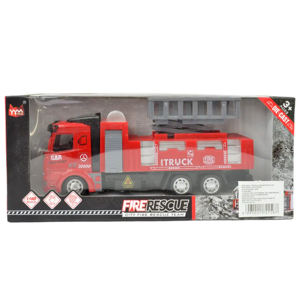 Fire Rescue: Lendkerekes emelőkosaras tűzoltósági kamion 19cm kép 5
