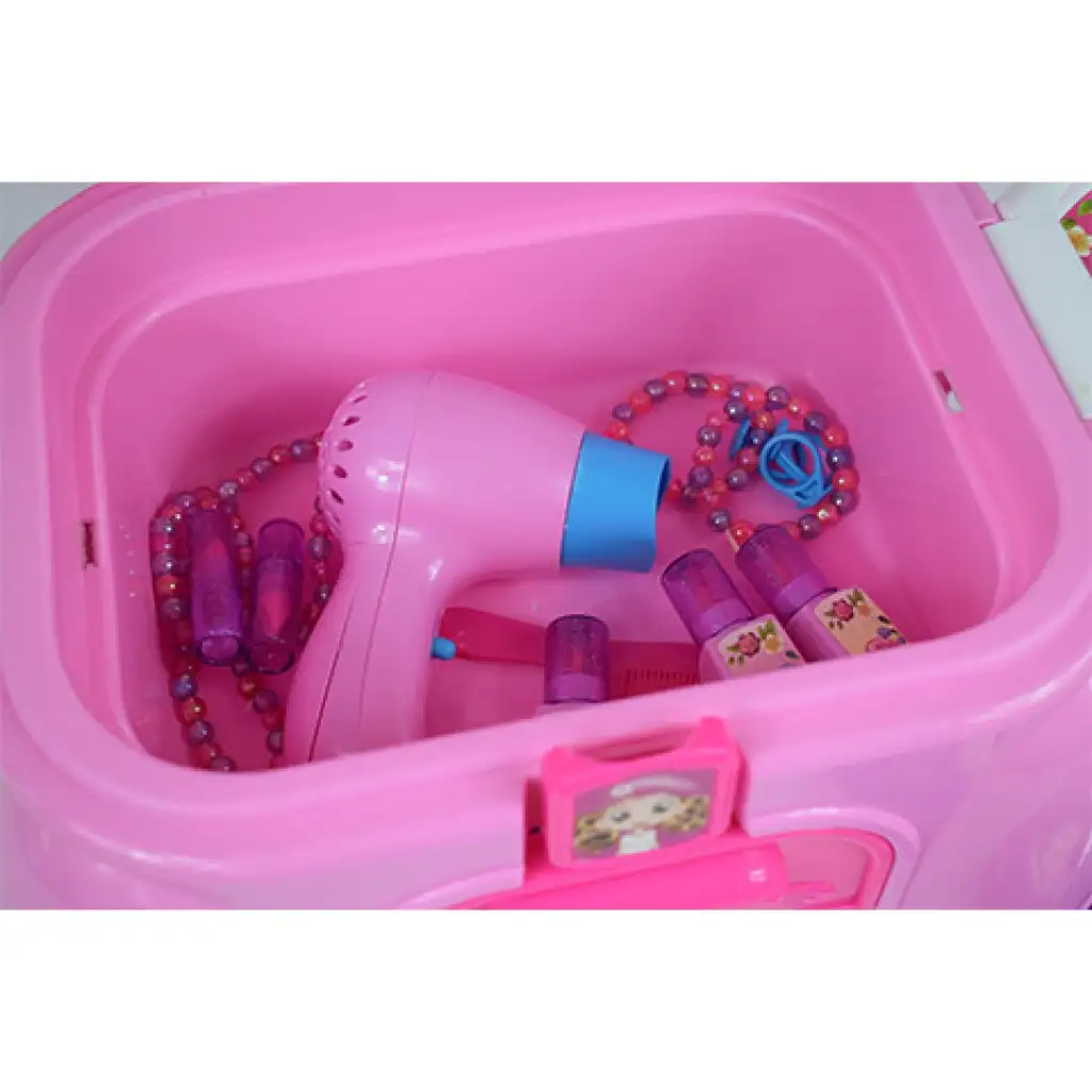 Szépítkező asztal hordozható ülőkében ékszerekkel és szépség kiegészítőkkel kép 7