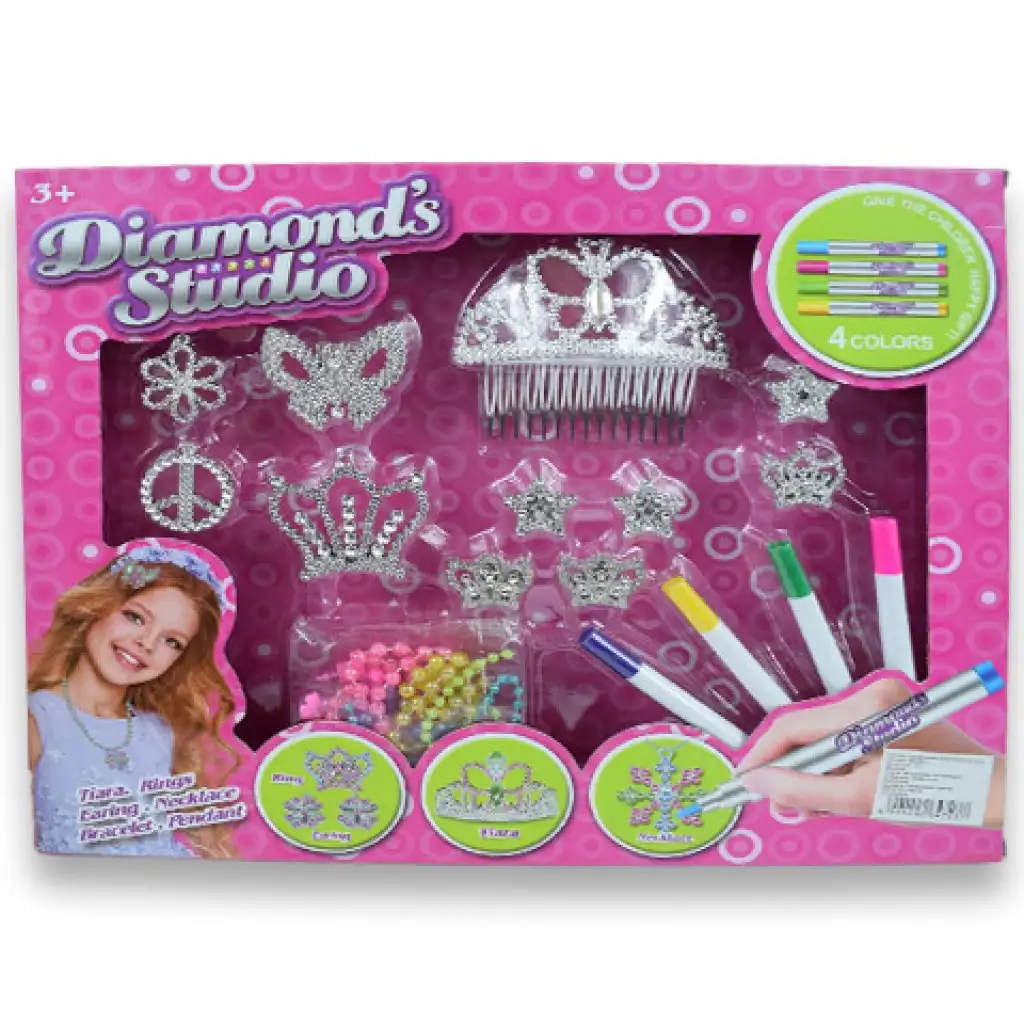 Színezhető csillogó ékszerek szépség szett tiarával és fülbevalókkal kép 4