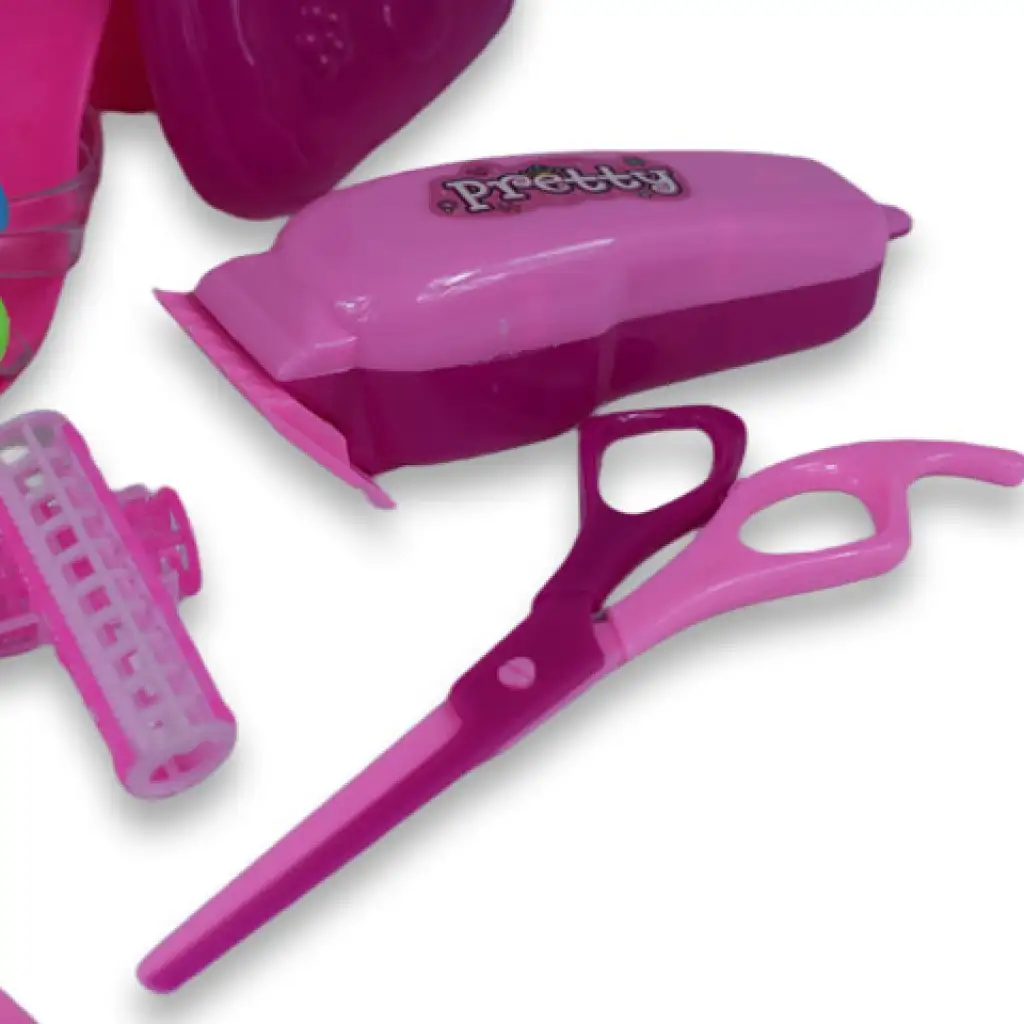 Szépségszett fodrász kellékekkel, cipővel és fülbevalóval táskában kép 4