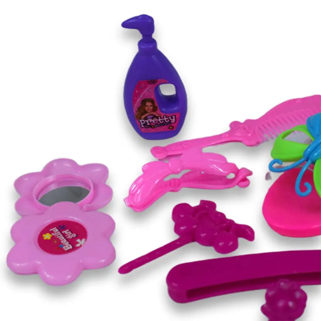 Szépségszett fodrász kellékekkel, cipővel és fülbevalóval táskában kép 6