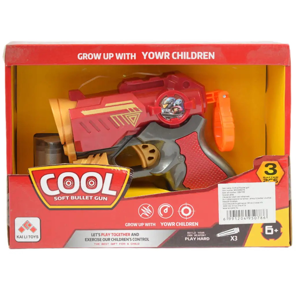 Cool Soft Bullet Gun: Kisméretű szivacslövő fegyver töltényekkel piros színben 14cm kép 6