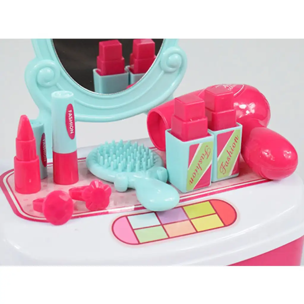 Szépség szett tükrös fésülködő asztalkával és sminkekkel tárolódobozban kép 3