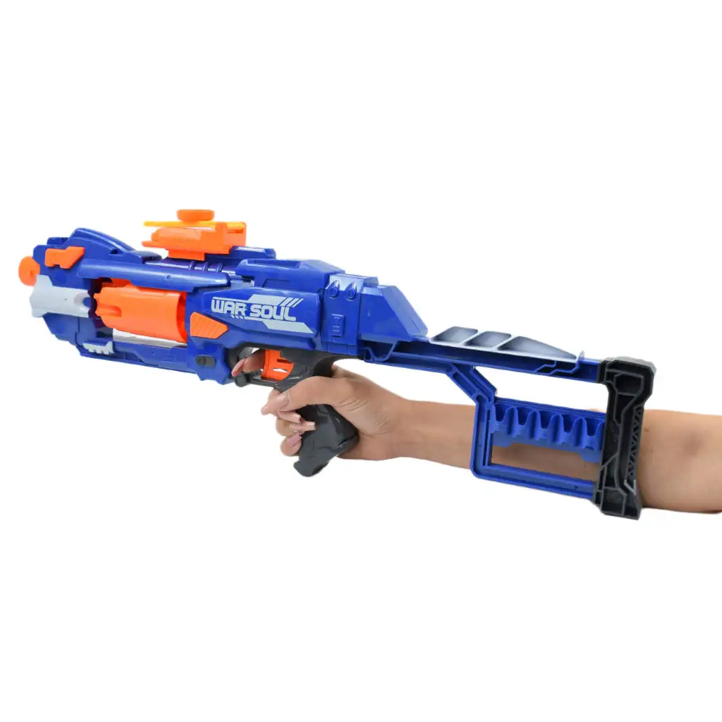 Soft Bullet Gun: Elektromos forgótáras szivacslövő gépfegyver töltényekkel 55cm kép 5