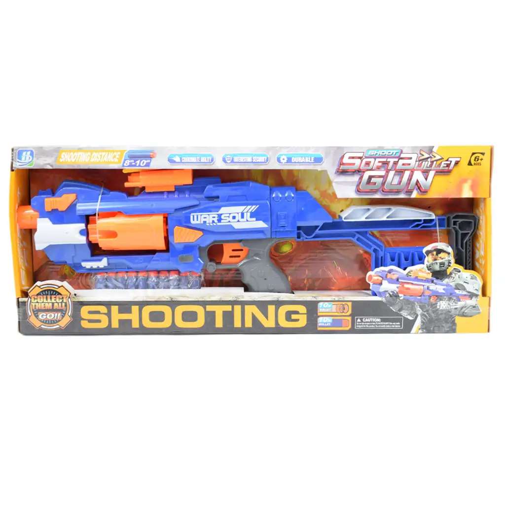 Soft Bullet Gun: Elektromos forgótáras szivacslövő gépfegyver töltényekkel 55cm kép 7