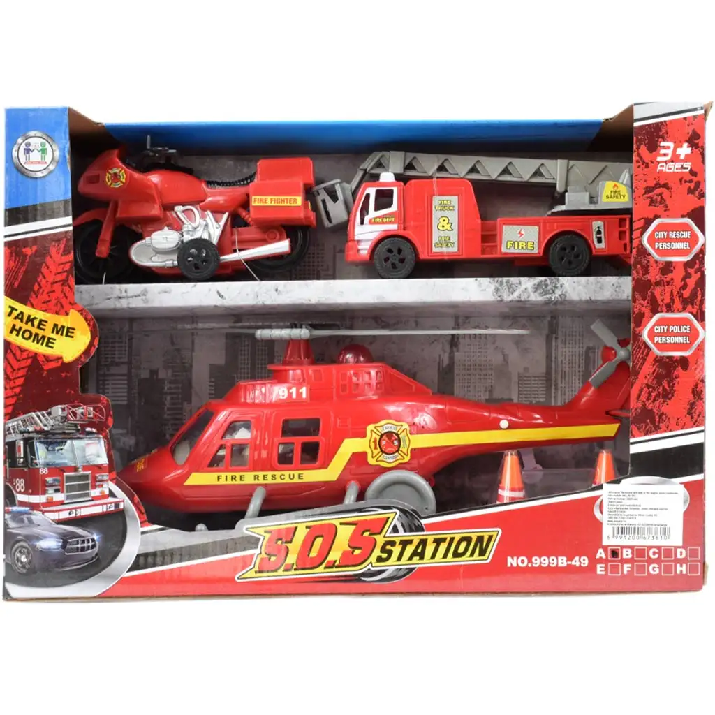 S.O.S. Station: 3 db-os tűzoltósági járműszett helikopterrel kép 2
