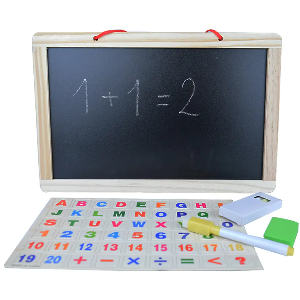 2 az 1-ben fa mágneses rajztábla mágneses betűkkel, táblafilccel és krétával kép 3