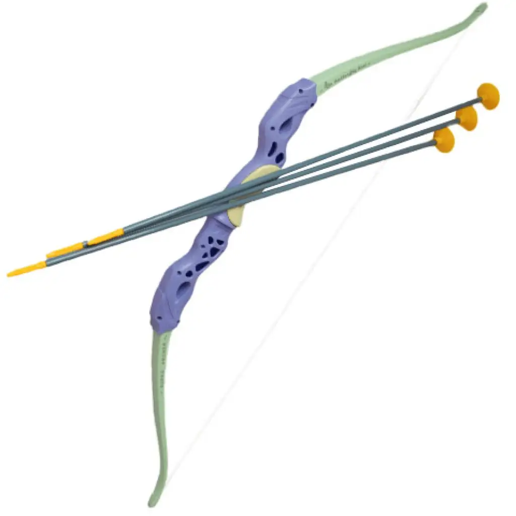 Pasztell zöld és lila íj szett tapadókorongos nyílvesszőkkel 83cm