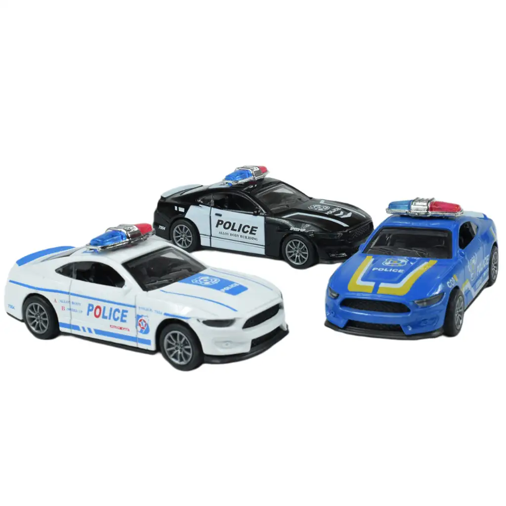 Police Cars: Lendkerekes fém rendőrautó többféle változatban 11cm 1db kép 11